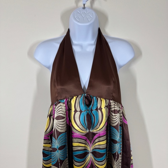 Vintage Kopa Women Y2K V-neck Tie-up Backless Brown Mini Dress Size Medium - Picture 3 of 13